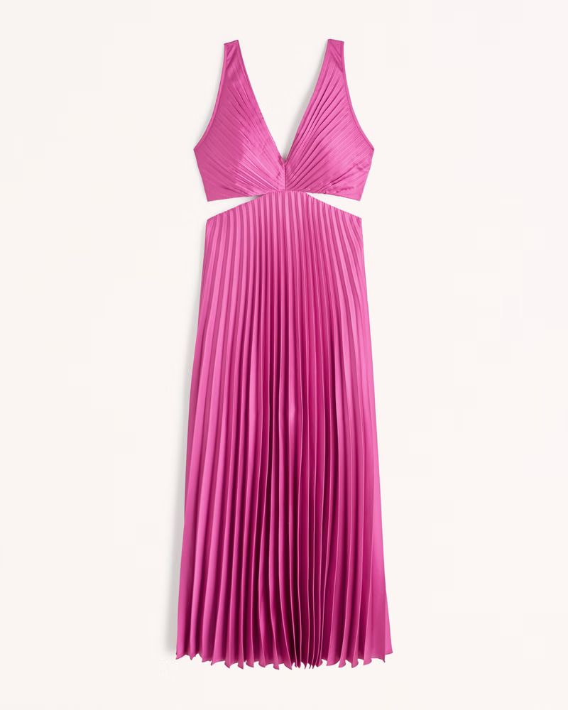 Satin Pleated Cutout Maxi Dress | Abercrombie & Fitch (UK)