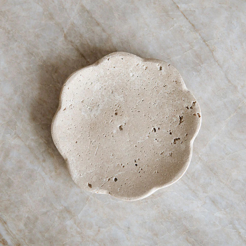 Round Travertine Petal Tray | Roan Iris