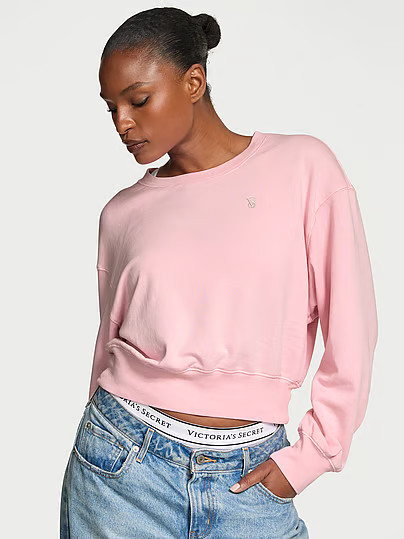 Angel Essentials Off-Duty Terry Crop Crewneck Sweatshirt, Pink, Xxl - Women's Hoodies & Sweatshirts - Victoria's Secret | Victoria's Secret (US / CA )
