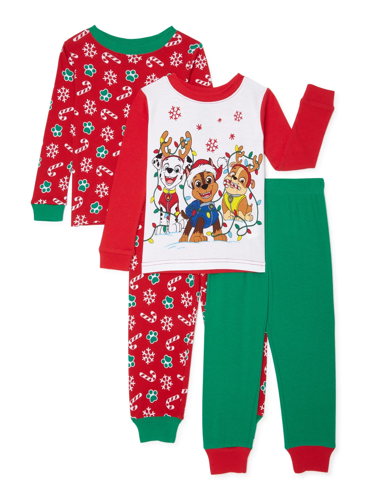 Paw Patrol Christmas Holiday Toddler Boys Long Sleeve Snug Fit Cotton Pajamas, 4pc Set | Walmart (US)
