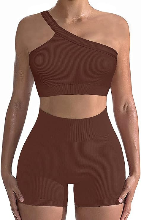 Workout Sets for Women 2 Piece Seamless Sexy One Shoulder Sport Bra High Waist Shorts GMY Yoga Tw... | Amazon (US)