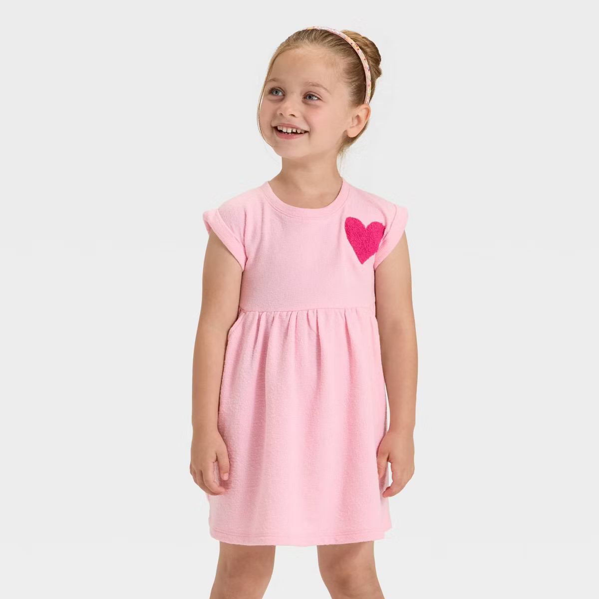 Toddler Girls' Short Sleeve Heart Knit Dress - Cat & Jack™ Light Pink 4T | Target