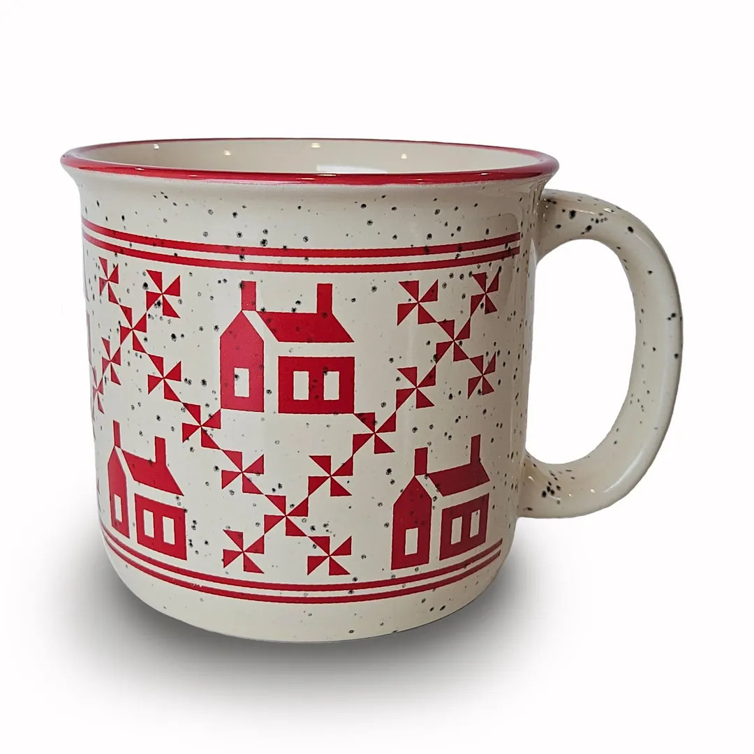 Schoolhouse Quilt Mug - Red and White Quilt Design of Pinwheel and Red Schoolhouse, on a Ceramic ... | Etsy (US)
