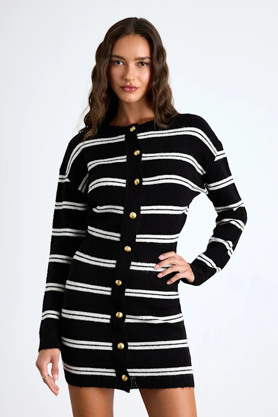 Maudie Black and White Striped Sweater Mini Dress | Lulus