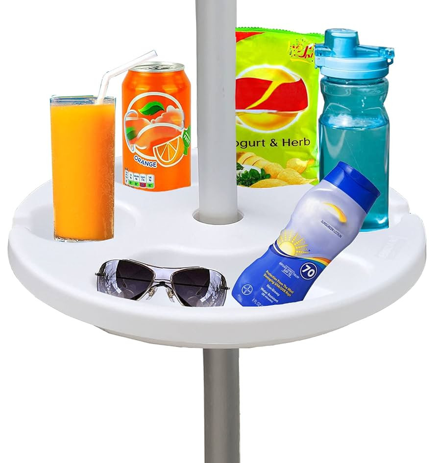 AMMSUN 13" Beach Umbrella Table Tray for Beach, Patio, Garden, Swimming Pool with Cup Holders, Sn... | Amazon (US)