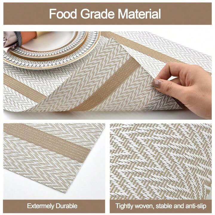 4 PCS 11.8 × 17.7 inch White and Golden Striped Placemats Set of 4 Table Mat, Rectangle Water an... | SHEIN