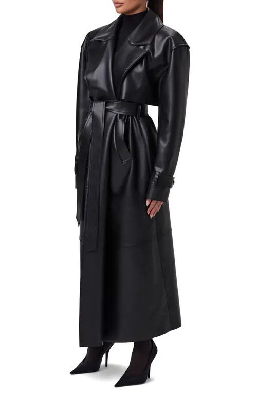 Naked Wardrobe Faux Leather Trench Coat in Black at Nordstrom, Size Large | Nordstrom