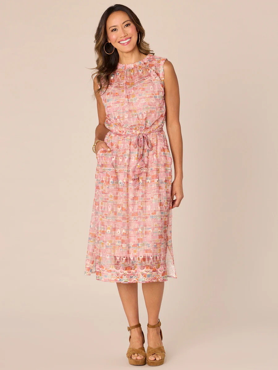 Sleeveless Round Neck Self Tie Waist Woven Dress with Pockets | Democracy Clothing