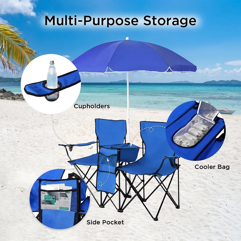 COWIN Outdoor Foldable Picnic Double Chair ,Camping Chairs with Umbrella Camping Double Portable ... | Walmart (US)