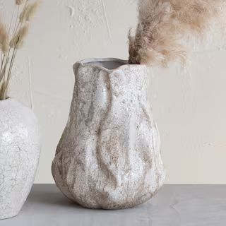 Organic Stoneware Vase, Distressed Cream Crackle Glaze | The Home Depot