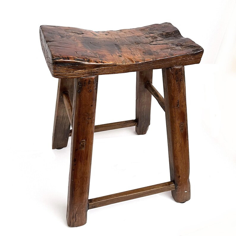 Chinese Rustic Saddle Seat Stool Barn Wood Bench Distressed Primitive Elm 23" | Etsy (US)