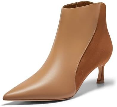 Coutgo Womens Kitten Heel Ankle Boots Pointed Toe Side Zipper Fall Winter Booties Shoes | Amazon (US)