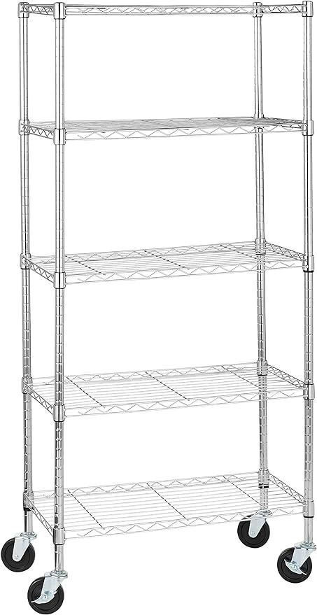 Amazon Basics 5-Shelf Adjustable, Heavy Duty Storage Shelving Unit on 4'' Wheel Casters, Metal Or... | Amazon (US)