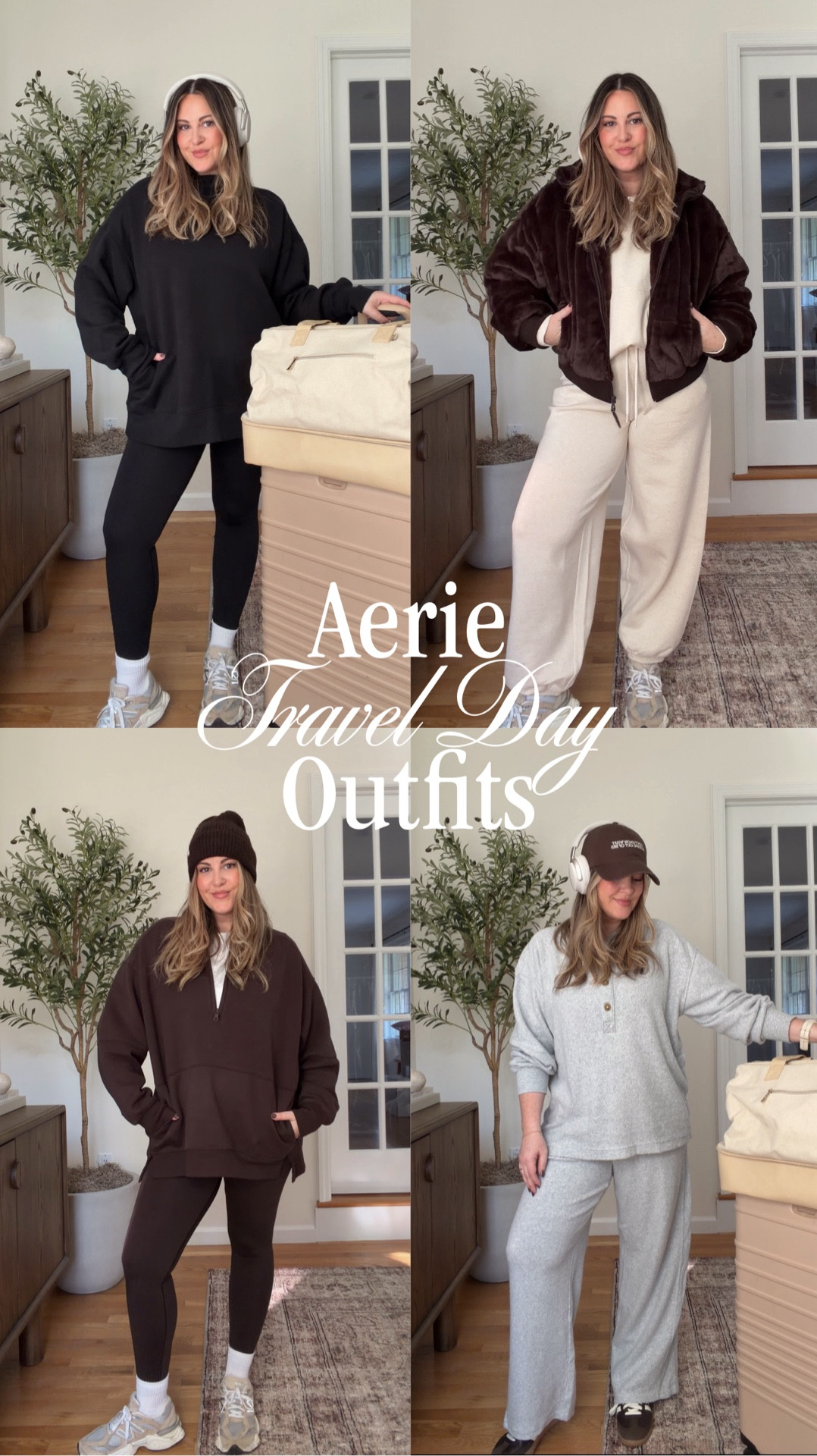 Rounded up some recent @aerie finds, perfect for holiday travel! So many comfy pieces and cute matching options so you don’t have to compromise on style. Wearing a size M in *everything* and I do a M(Tall) in the OFFLINE Cloud Fleece Joggers 

#AeriePartner #AerieREAL #ad travel outfits, travel outfit idea, travel day outfit, airport outfit, cozy outfits, matching sets, aerie haul, aerie loungewear

#LTKootd #LTKHoliday #LTKTravel