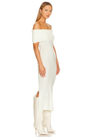 SNDYS x REVOLVE Off Shoulder Sweater Midi Dress in Ivory from Revolve.com | Revolve Clothing (Global)