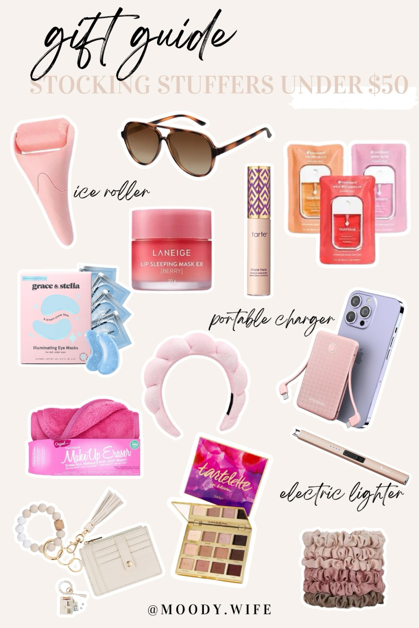 Gift Guides 2023 • Stocking stuffers under $50 for the moms, friends, and girls!

ice roller / sunglasses / tarte shape tape / eye patches / hand sanitizer / portable phone charger / lip mask / makeup headband / makeup eraser / tarte eye shadow / electric lighter for candles / wrist keychain 

#giftguide2023 #makeup #selfcare #affordablegifts #stockingstuffers #smallgifts 

#LTKfindsunder50 #LTKGiftGuide #LTKbeauty