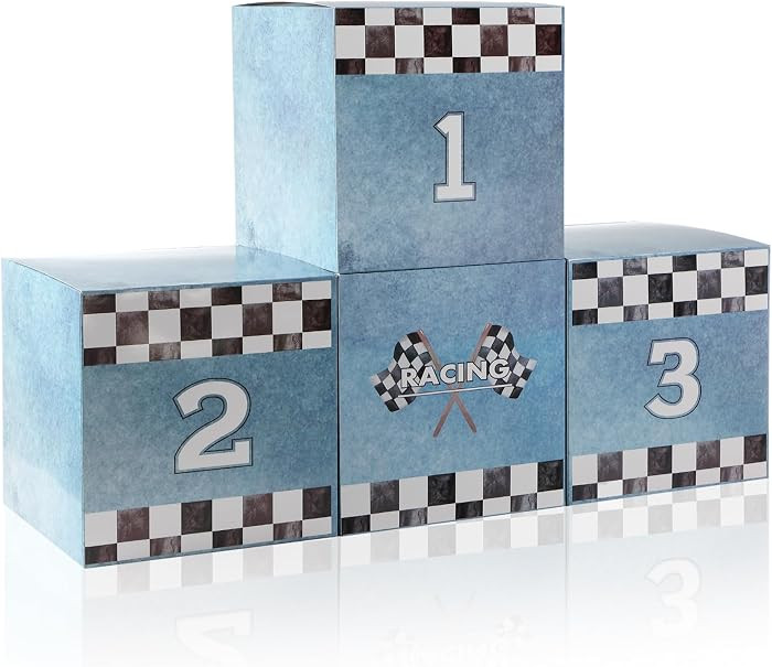 Zhanmai 4 Pcs Large Racing Car Party Boxes 11.8 x 11.8 Inch Goodie Checkered Boxes for Birthday D... | Amazon (US)