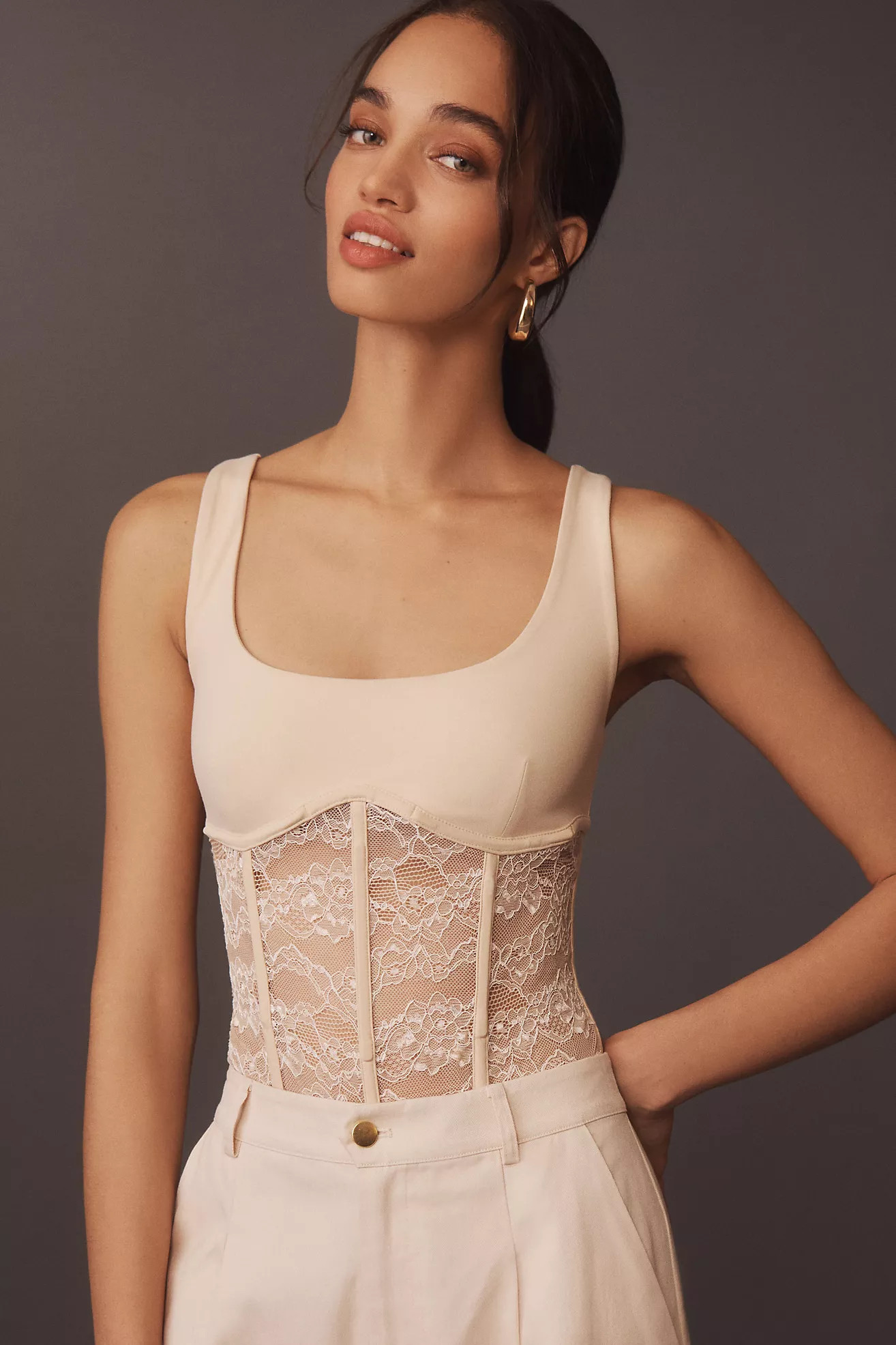 Cami NYC Kimber Scoop-Neck Lace Corset Bodysuit | Anthropologie (US)