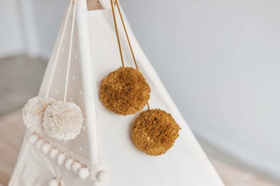 Mustard pom poms decoration: Teepee tent decor, Teepee Toppers | Etsy (US)