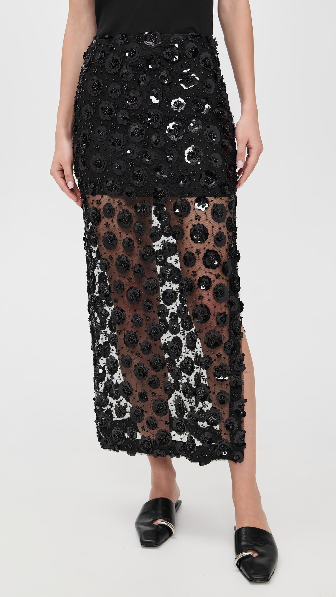 Flower Sequin Sheer Midi Skirt | Shopbop
