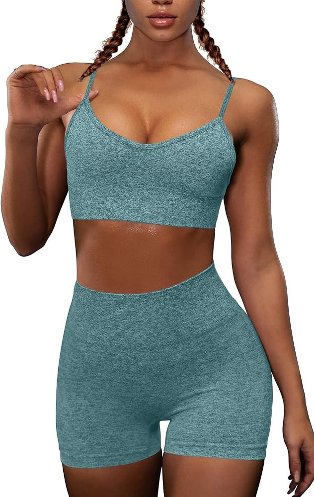 OQQ Yoga Outfit for Women Seamless 2 Piece Workout Gym High Waist Leggings with Sport Bra Set | Amazon (US)