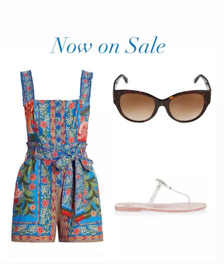 Tie-waist romper, sandals and sunglasses for a summer outfit and now on sale

#LTKSeasonal #LTKsalealert #LTKstyletip