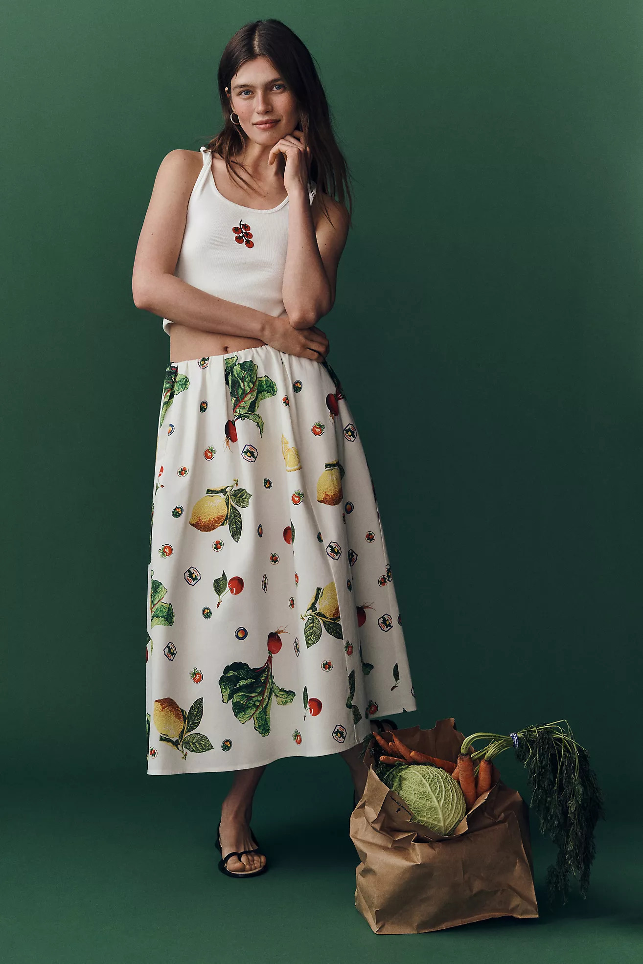 The Jacie Poplin Printed Midi Skirt by Maeve | Anthropologie (US)