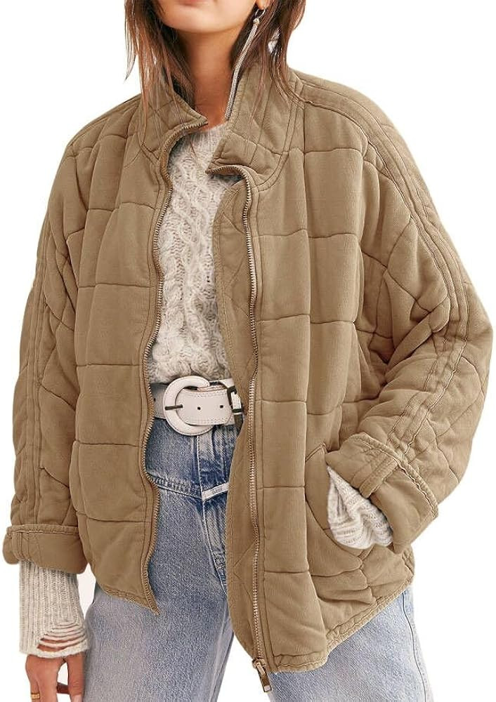 SAUKOLE Womens Winter Dolman Long Sleeve Full-zip Quilted Jacket Coat Warm Outerwear | Amazon (US)