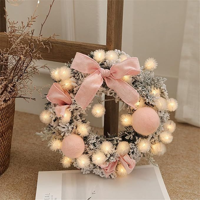 Pre-lit Christmas Wreath with Led Light, Christmas Wreaths for Front Door, Artificial Snow Flocke... | Amazon (US)