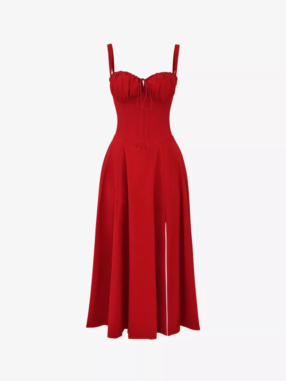 Carmen gathered-cup stretch cotton-blend midi dress | Selfridges