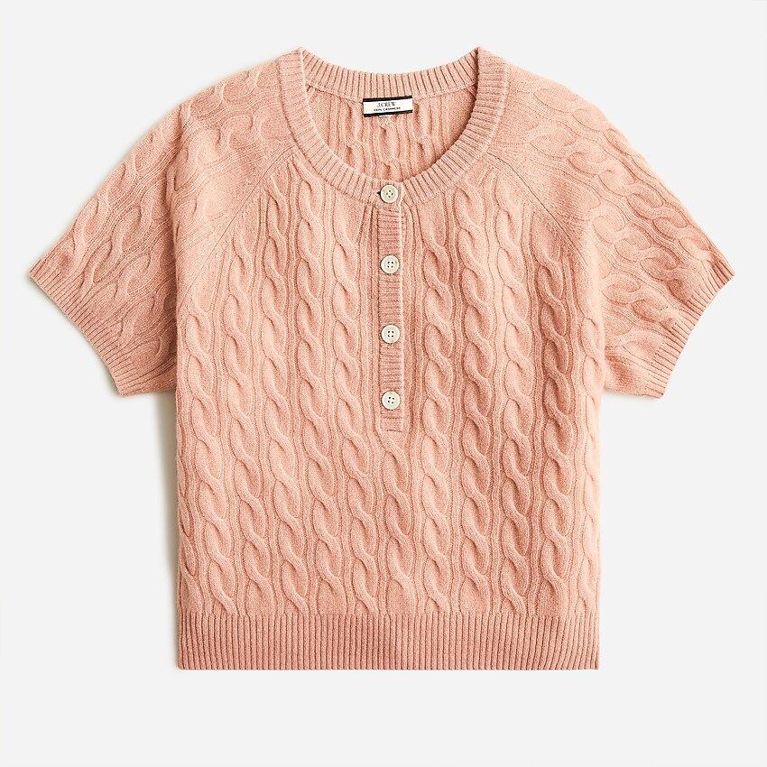 Cashmere cable-knit henley T-shirt | J.Crew US