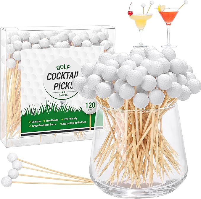 Aodaer 120 Pieces Golf Cocktail Picks, 4.72 Inch Golf-Themed Ball Toothpicks for Appetizers, Disp... | Amazon (US)