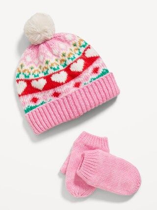Pom-Pom Beanie and Mittens Set for Toddler Girls | Old Navy (US)