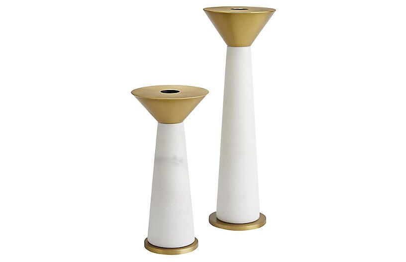 S/2 Tenbrooke Candleholder, White/Gold | One Kings Lane