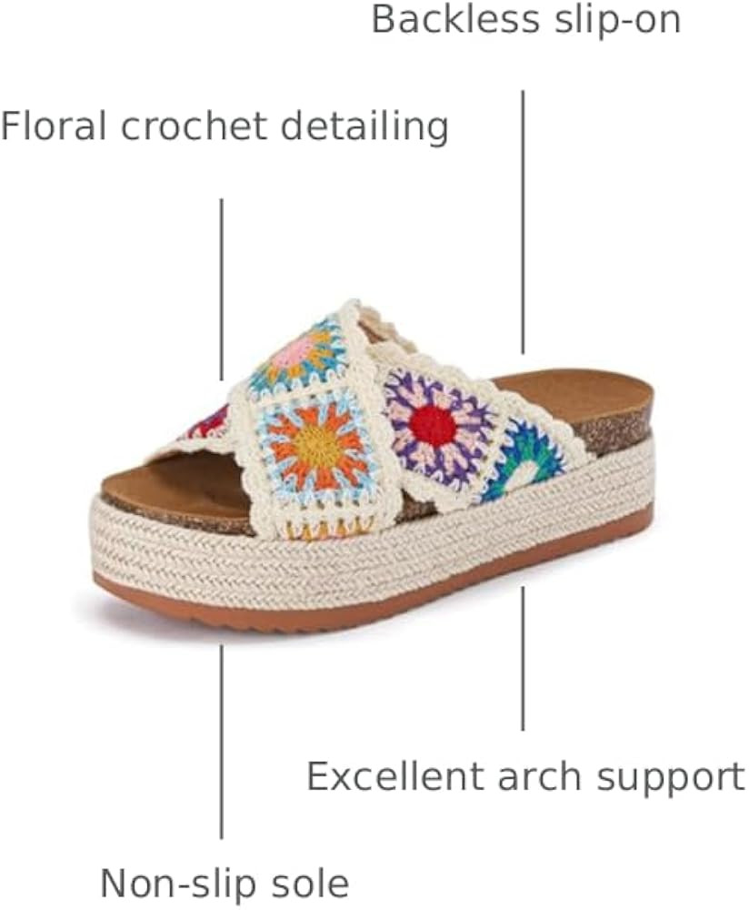 Coutgo Womens Platform Espadrille Sandals Flatform Floral Crochet Cork Open Toe Summer Beach Slid... | Amazon (US)