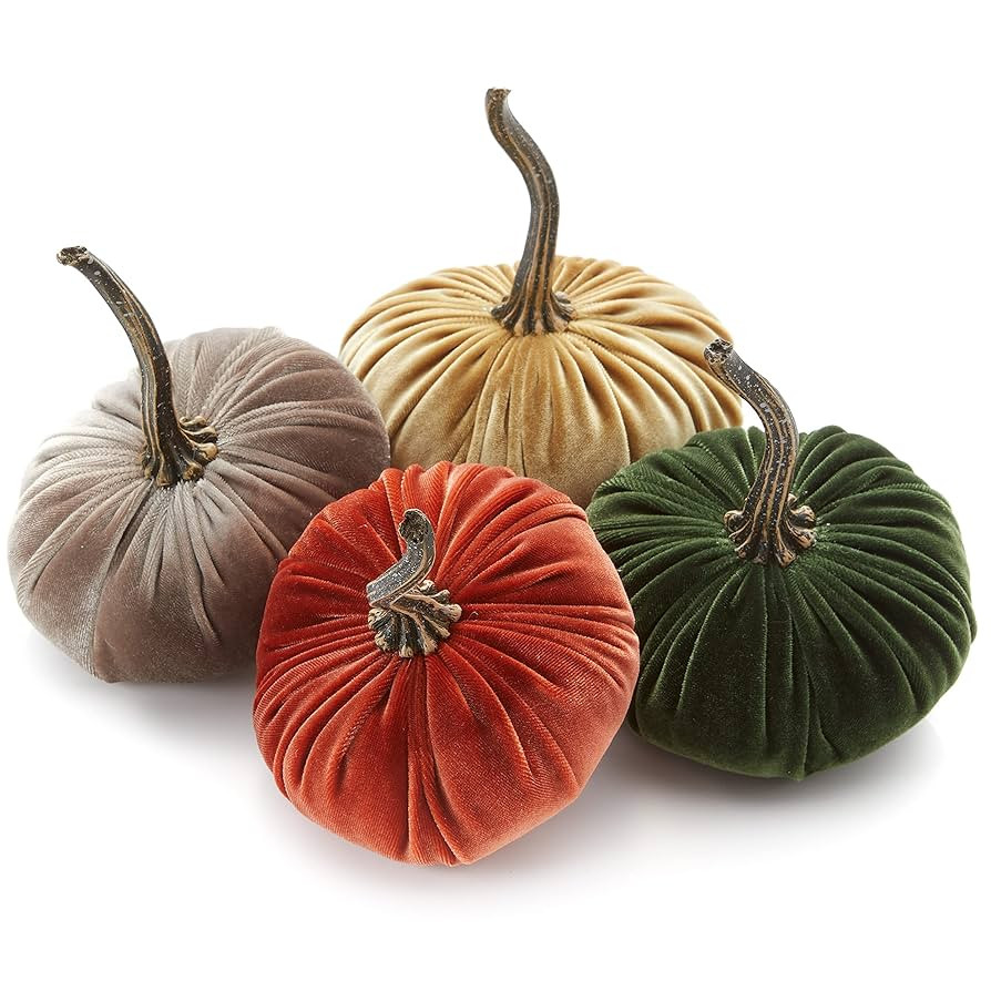 Small Velvet Pumpkins Set of 4 Includes Rust Gold Taupe and Olive, Handmade Home Decor, Holiday M... | Amazon (US)