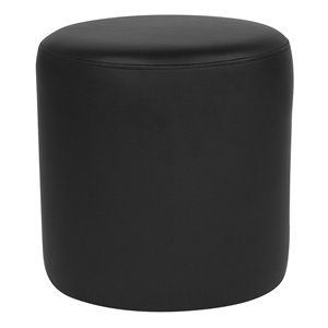 Flash Furniture Barrington Leather Round Pouf Ottoman in Black | Cymax