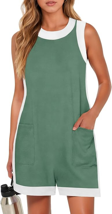 Yousify Women's Summer Casual Rompers Color Block Sleeveless Overalls | Amazon (US)