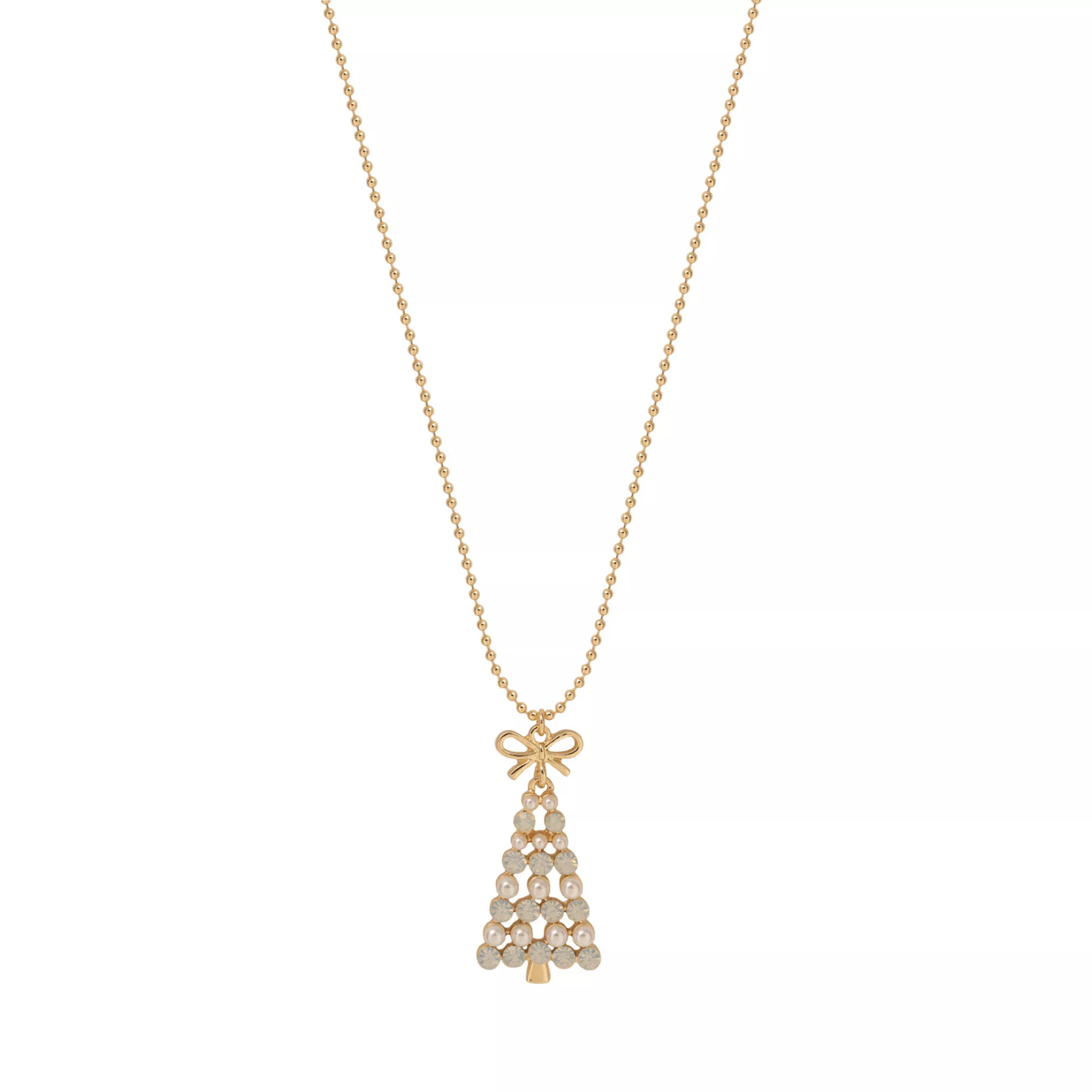 LC Lauren Conrad Gold Tone Opal & Simulated Pearl Christmas Tree Pendant Necklace | Kohl's