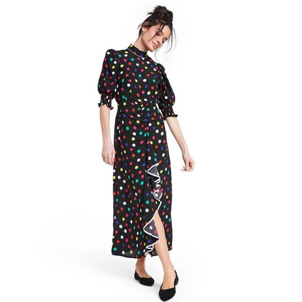 Polka Dot Mock Neck Cascade Ruffle Dress - RIXO for Target Black | Target