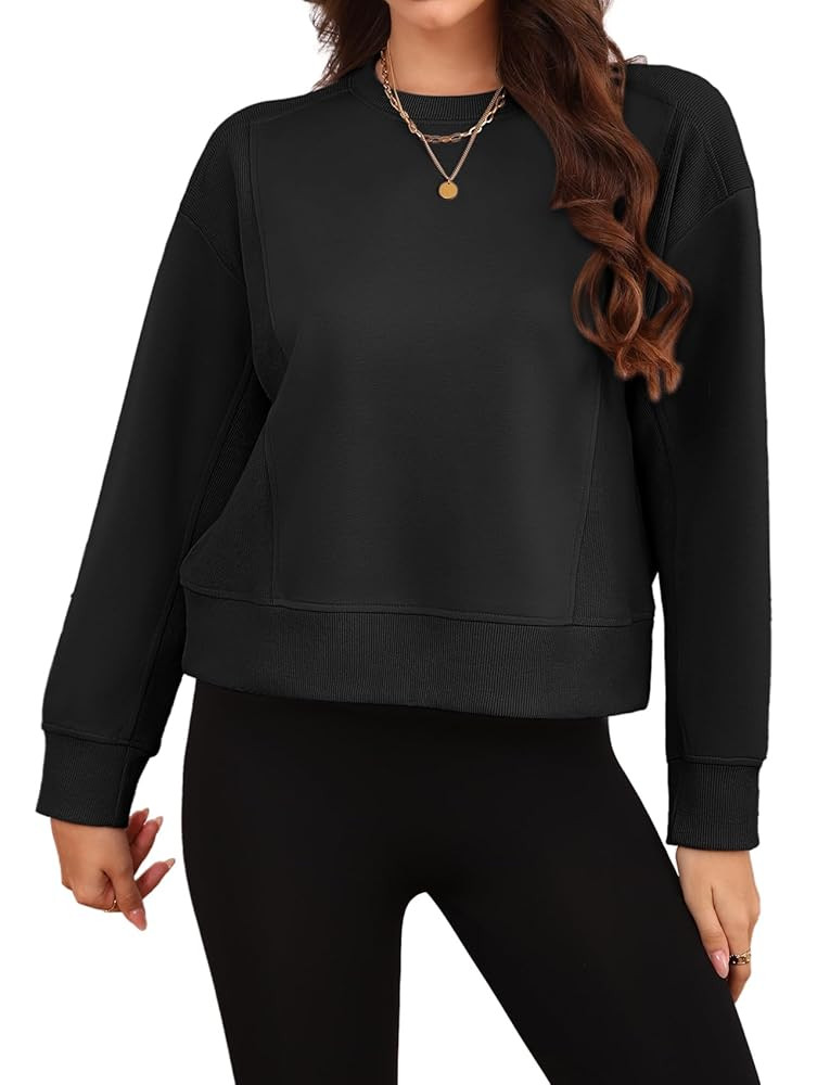 Women's Oversized Cropped Sweatshirts Crewneck Pullover Sweater Long Sleeve Tops 2025 Fall Fashio... | Amazon (US)