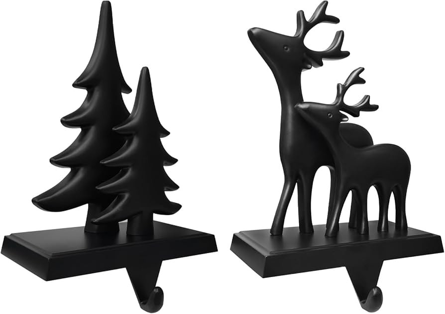 SietDESEO Black Stocking Holder for Mantle Set of 2 Christmas Tree Reindeer Stoking Hangers Xmas ... | Amazon (US)