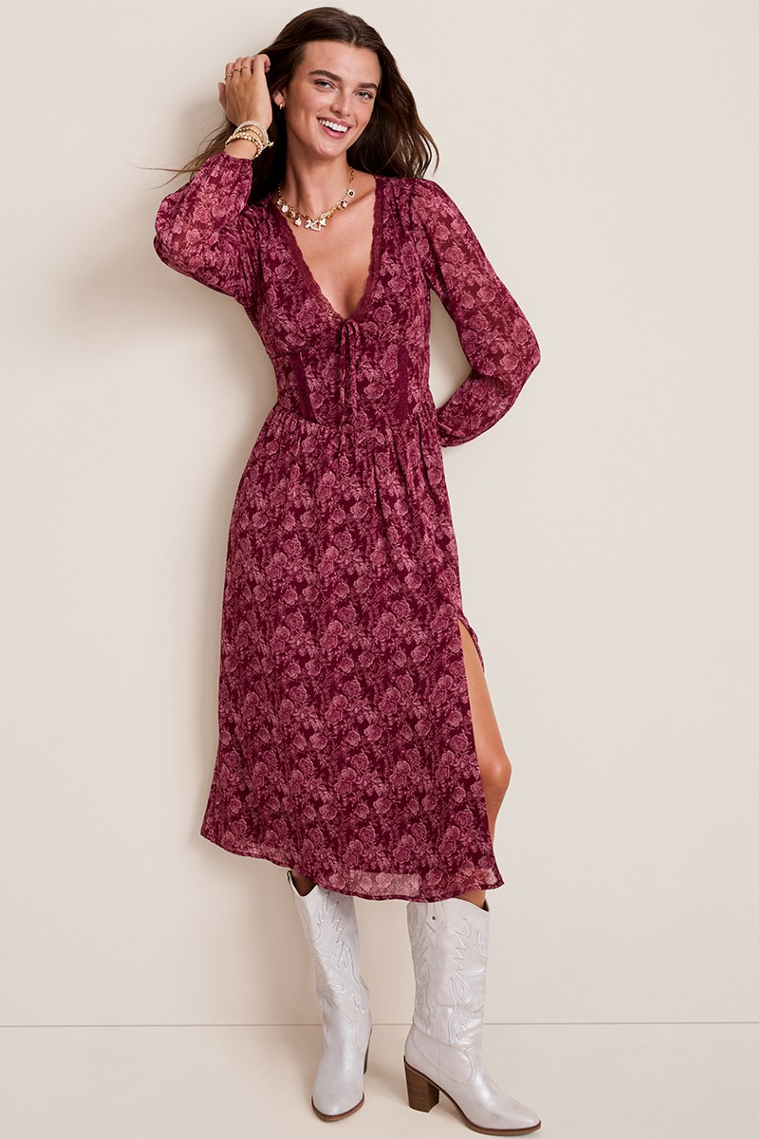 Gina Lace Trim Floral Midi Dress | Francesca's