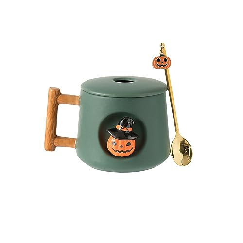 DIHOclub Adorable 3D Ceramic Pumpkin Head Mug with Lid and Spoon - Perfect for Coffee, Tea, Milk, and More - Ideal Gift for Halloween - 14 Ounces (HalloweenG) | Amazon (US)