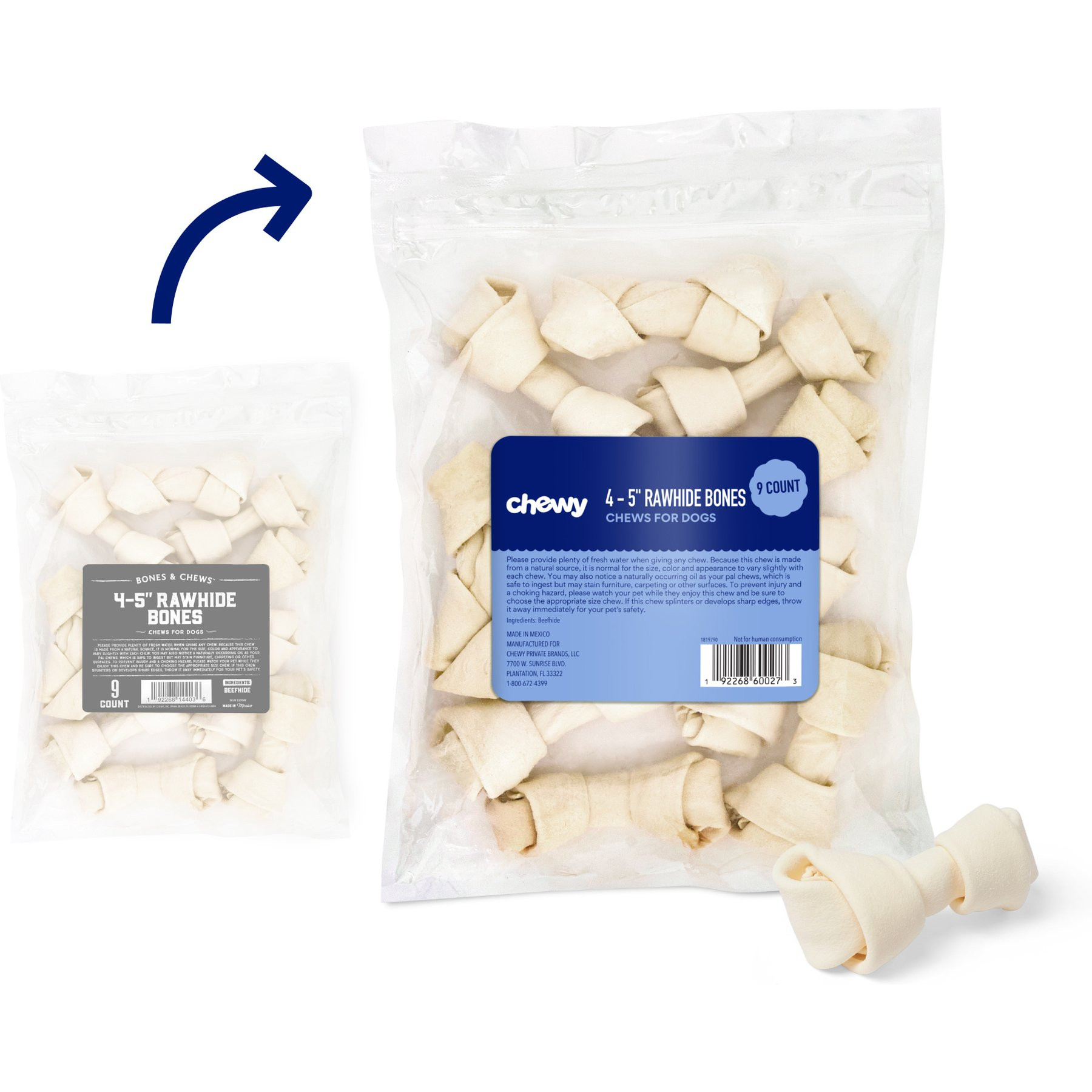 Chewy Made 4-5" Rawhide Bone Dog Chews (FORMERLY BONES & CHEWS), 9 count | Chewy
