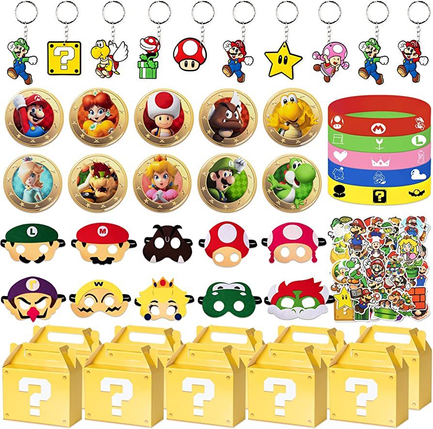 MAR 80 Pcs Party Favors Include 10 Bracelets, 10 Keychains, 10 Button Pins and 50 Stickers for Ki... | Amazon (US)