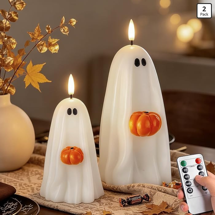 Fall Decor, Halloween Decorations, Ghost Flameless Candles Holding Pumpkin | Amazon (US)