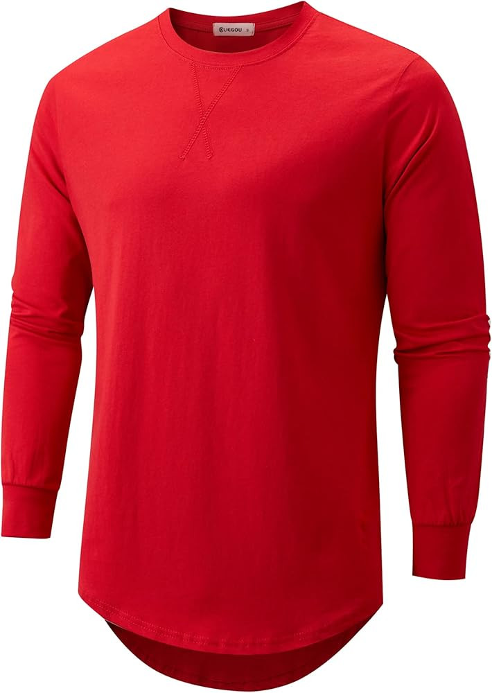 KLIEGOU Mens 100 Cotton Hipster Hip Hop Longline Crewneck T-Shirt Pre - Shrunk S-4XL | Amazon (US)