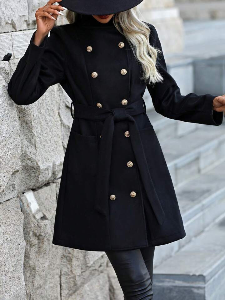 Double Breasted Belted Overcoat | SHEIN