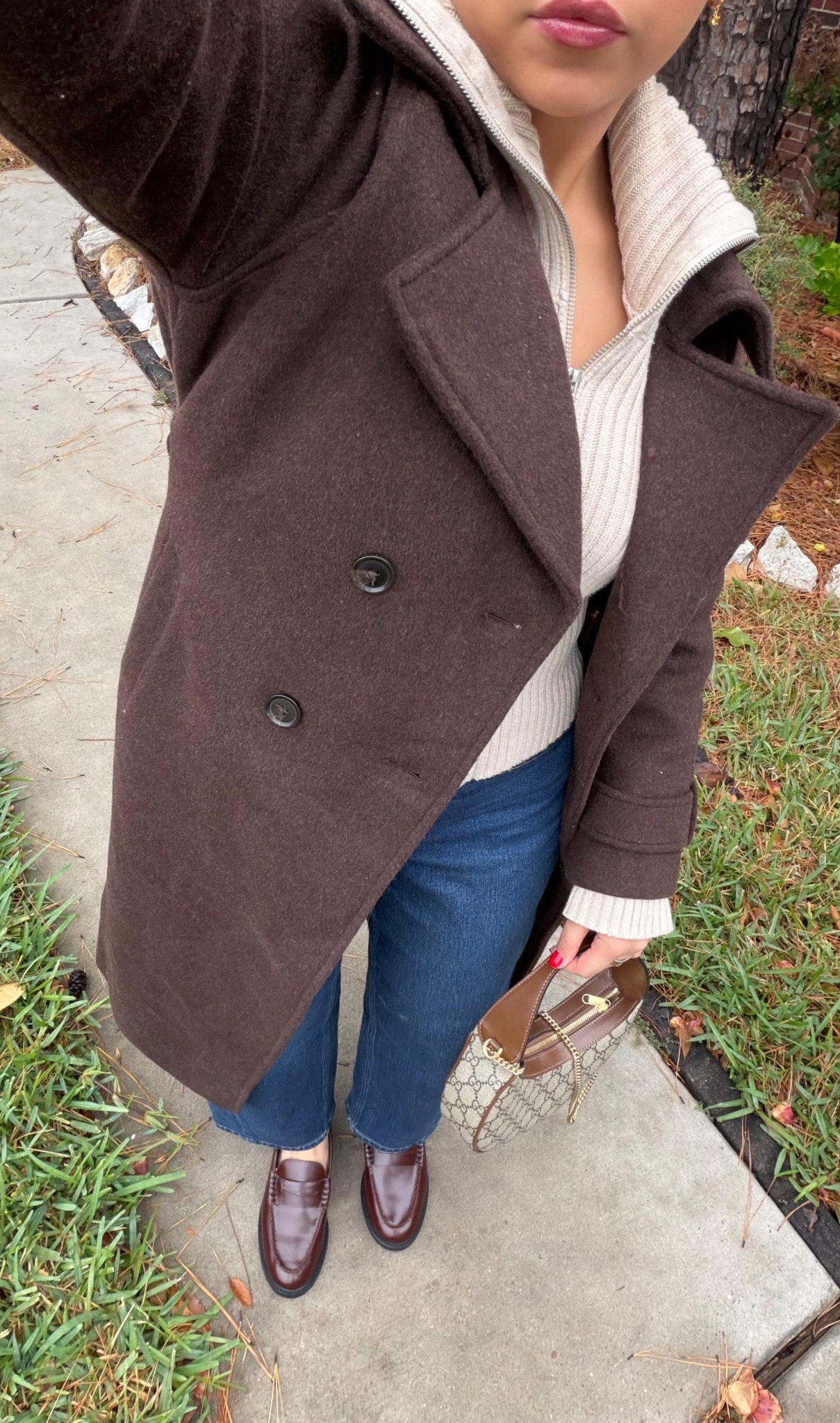 Jeans: small petite 
Coat: small petite 
Sweater: similar 
Loafers: 7
Gucci half moon bag 

#LTKSaleAlert #LTKootd #LTKCyberWeek